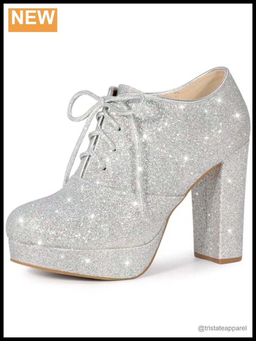 Glitter Lace Up Chunky Heel Platform Ankle Booties Round Toe